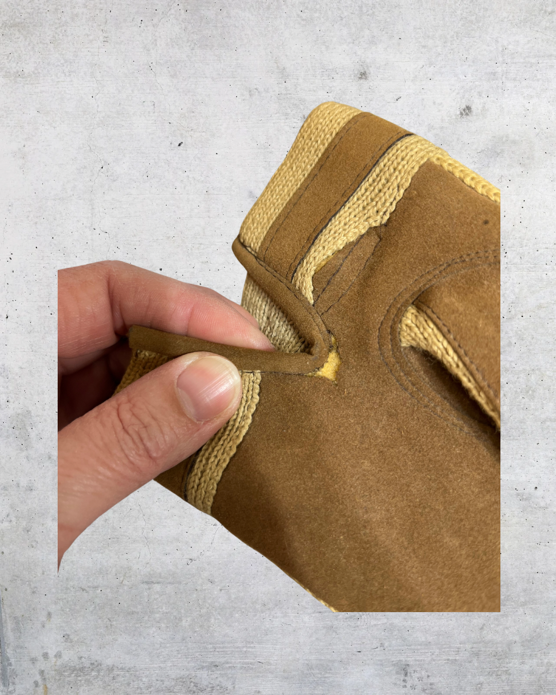 Vintage Brown Vinyl Work Gloves with Knit Cuffs - Medium