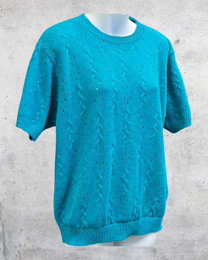 Vintage Alfred Dunner Teal Cable Knit Sweater – Large
