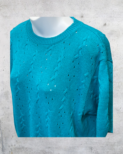 Vintage Alfred Dunner Teal Cable Knit Sweater – Large