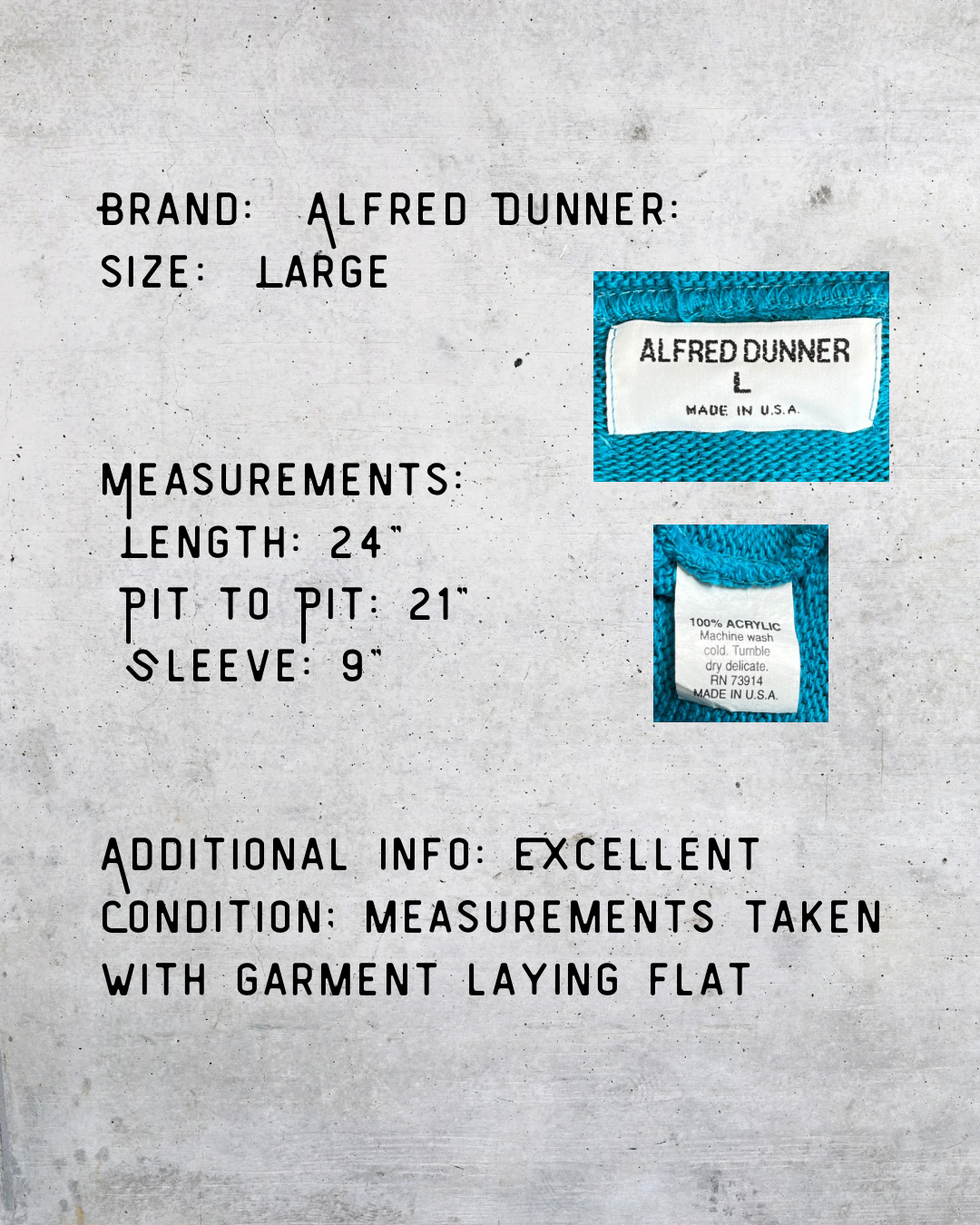 Vintage Alfred Dunner Teal Cable Knit Sweater – Large