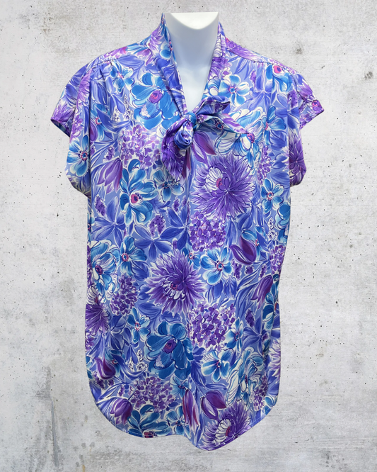 Vintage Amy Lynn of California Purple Floral Bow Blouse - XL