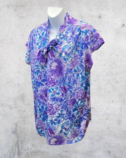 Vintage Amy Lynn of California Purple Floral Bow Blouse - XL