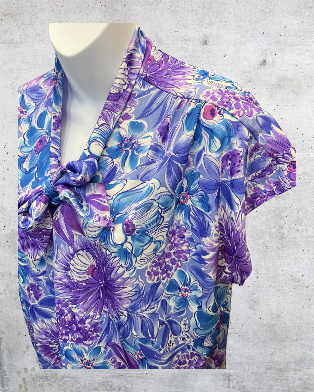 Vintage Amy Lynn of California Purple Floral Bow Blouse - XL