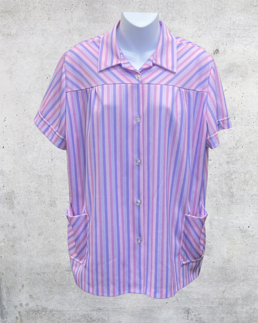 Vintage Lind Clare Pastel Stripe Pocket Blouse - XL