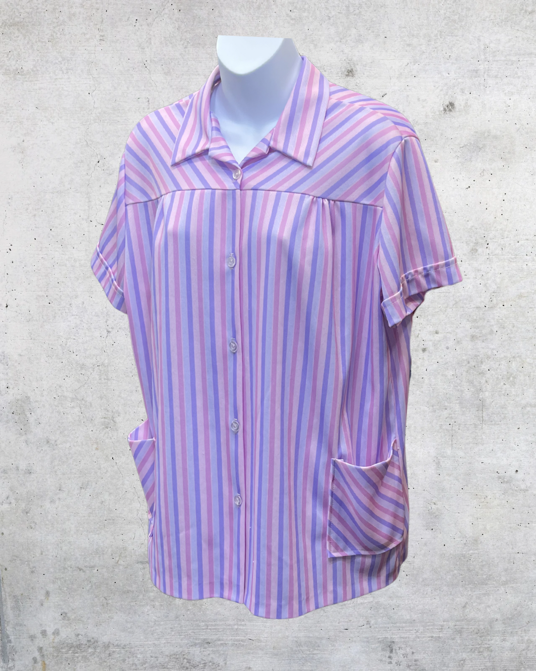 Vintage Lind Clare Pastel Stripe Pocket Blouse - XL