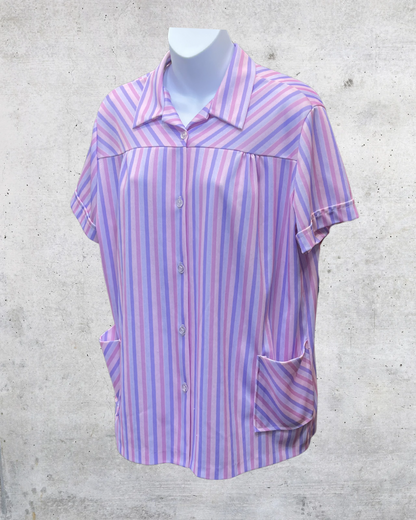 Vintage Lind Clare Pastel Stripe Pocket Blouse - XL
