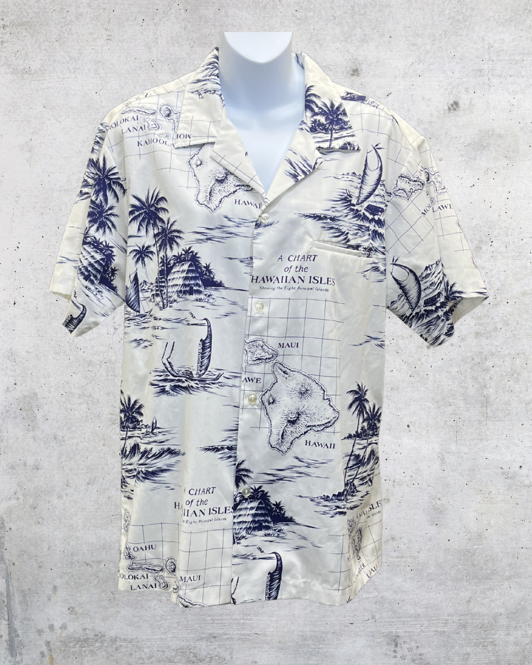 Vintage Rai Nani Hawaiian Isles Map Aloha Shirt - Large