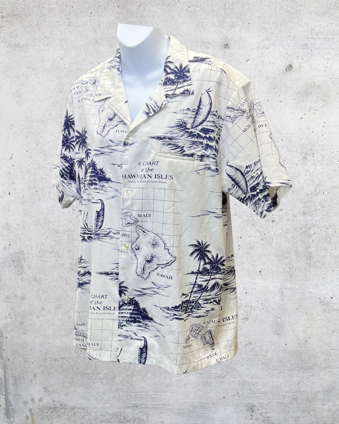 Vintage Rai Nani Hawaiian Isles Map Aloha Shirt - Large