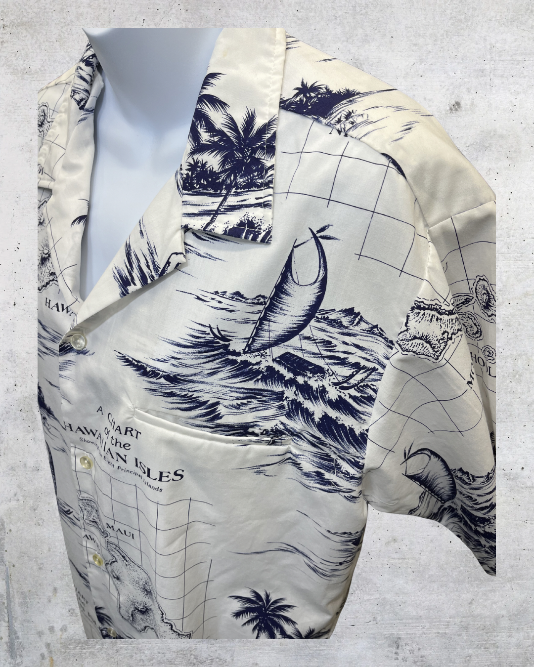 Vintage Rai Nani Hawaiian Isles Map Aloha Shirt - Large