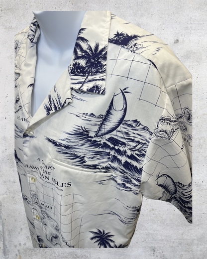 Vintage Rai Nani Hawaiian Isles Map Aloha Shirt - Large