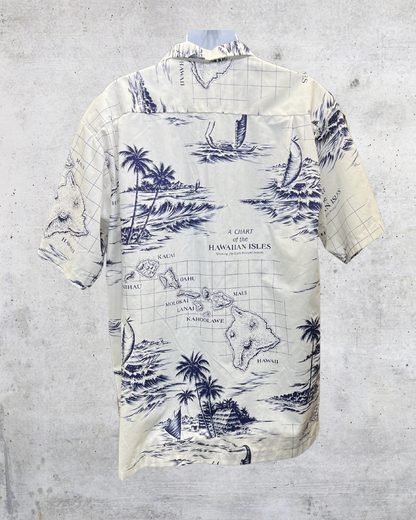 Vintage Rai Nani Hawaiian Isles Map Aloha Shirt - Large