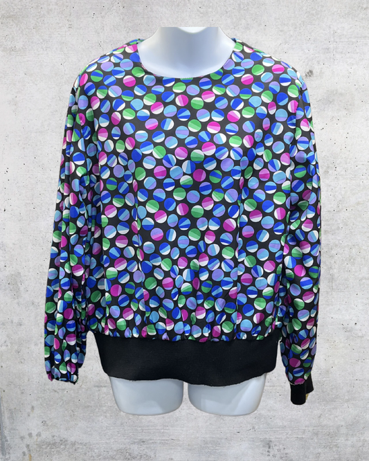 Vintage Notations Multicolor Dot Print Blouson Top - Large