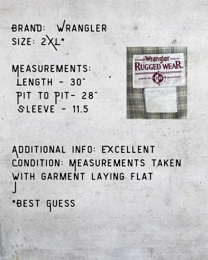Wrangler Rugged Wear Plaid Button Down Shirt - XXL