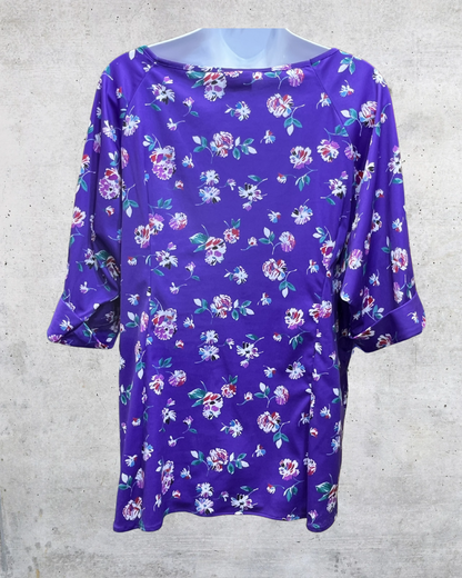 Vintage Lind Clare Purple Floral Blouse - Large