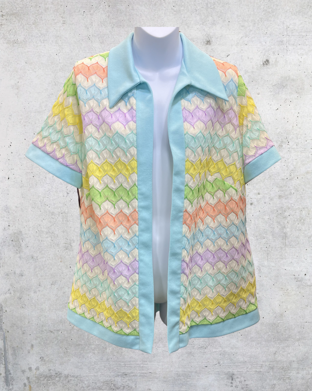 Vintage Sears Pastel Crochet Open Knit Top - Large