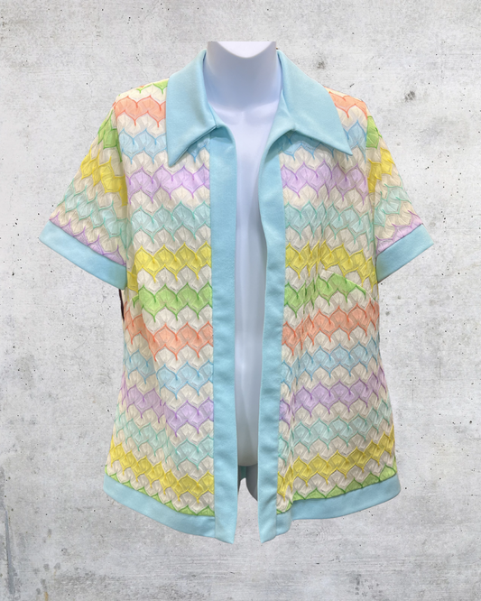 Vintage Sears Pastel Crochet Open Knit Top - Large
