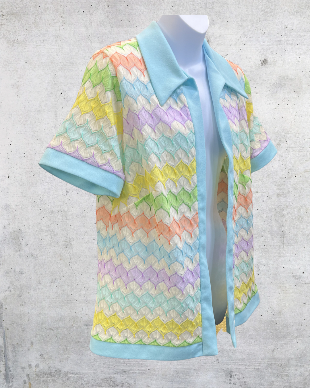 Vintage Sears Pastel Crochet Open Knit Top - Large