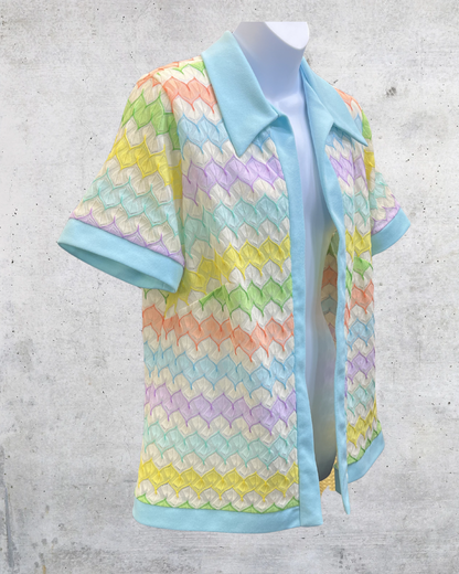 Vintage Sears Pastel Crochet Open Knit Top - Large