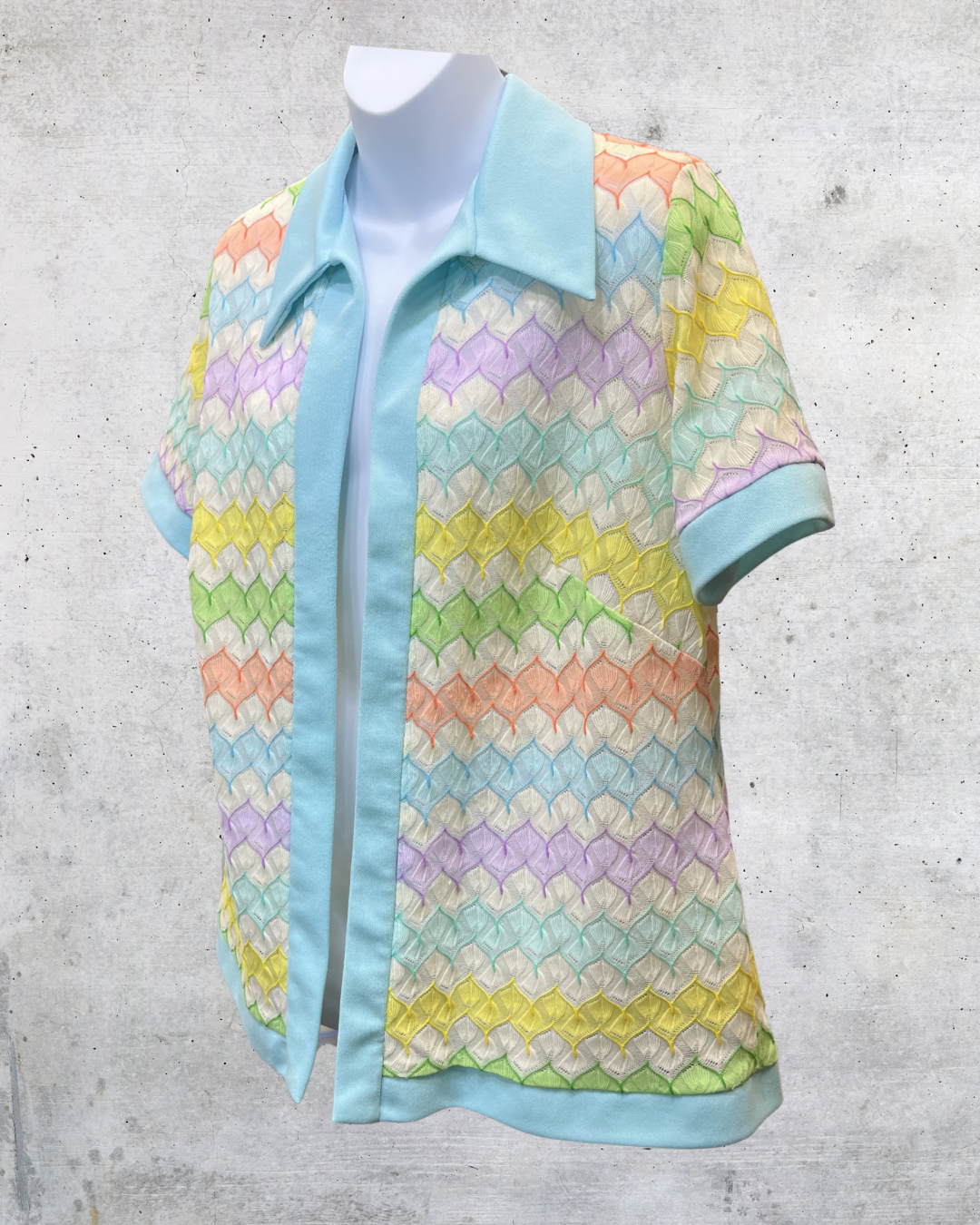 Vintage Sears Pastel Crochet Open Knit Top - Large