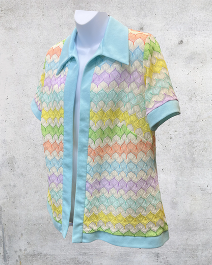 Vintage Sears Pastel Crochet Open Knit Top - Large