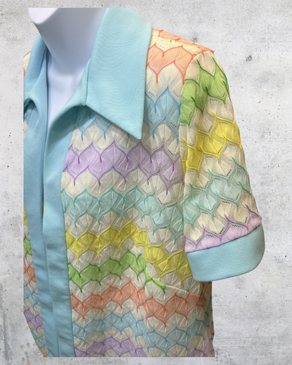 Vintage Sears Pastel Crochet Open Knit Top - Large