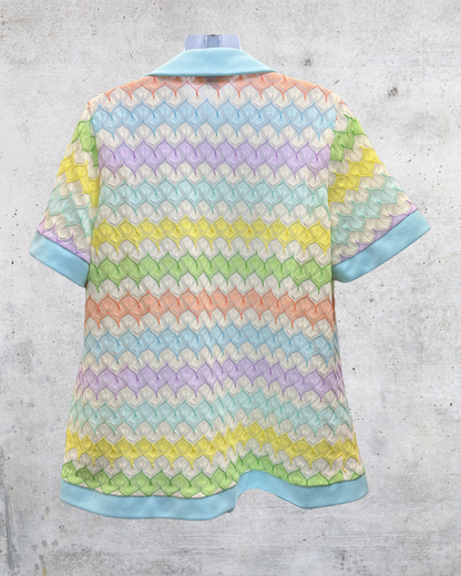 Vintage Sears Pastel Crochet Open Knit Top - Large