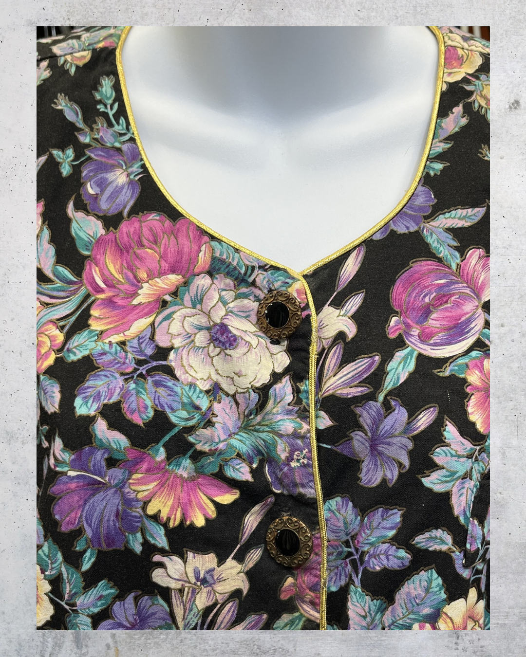 Vintage Tina Barrie Black Floral Button Front Blouse - XXL