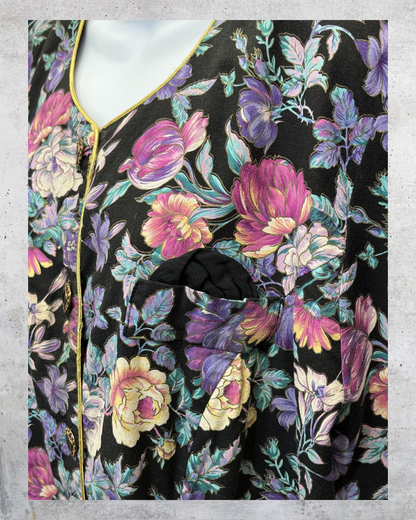 Vintage Tina Barrie Black Floral Button Front Blouse - XXL