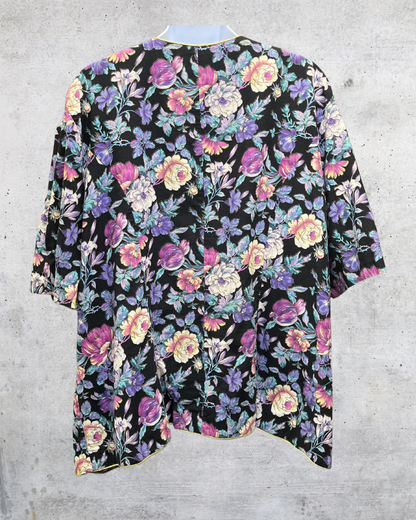Vintage Tina Barrie Black Floral Button Front Blouse - XXL