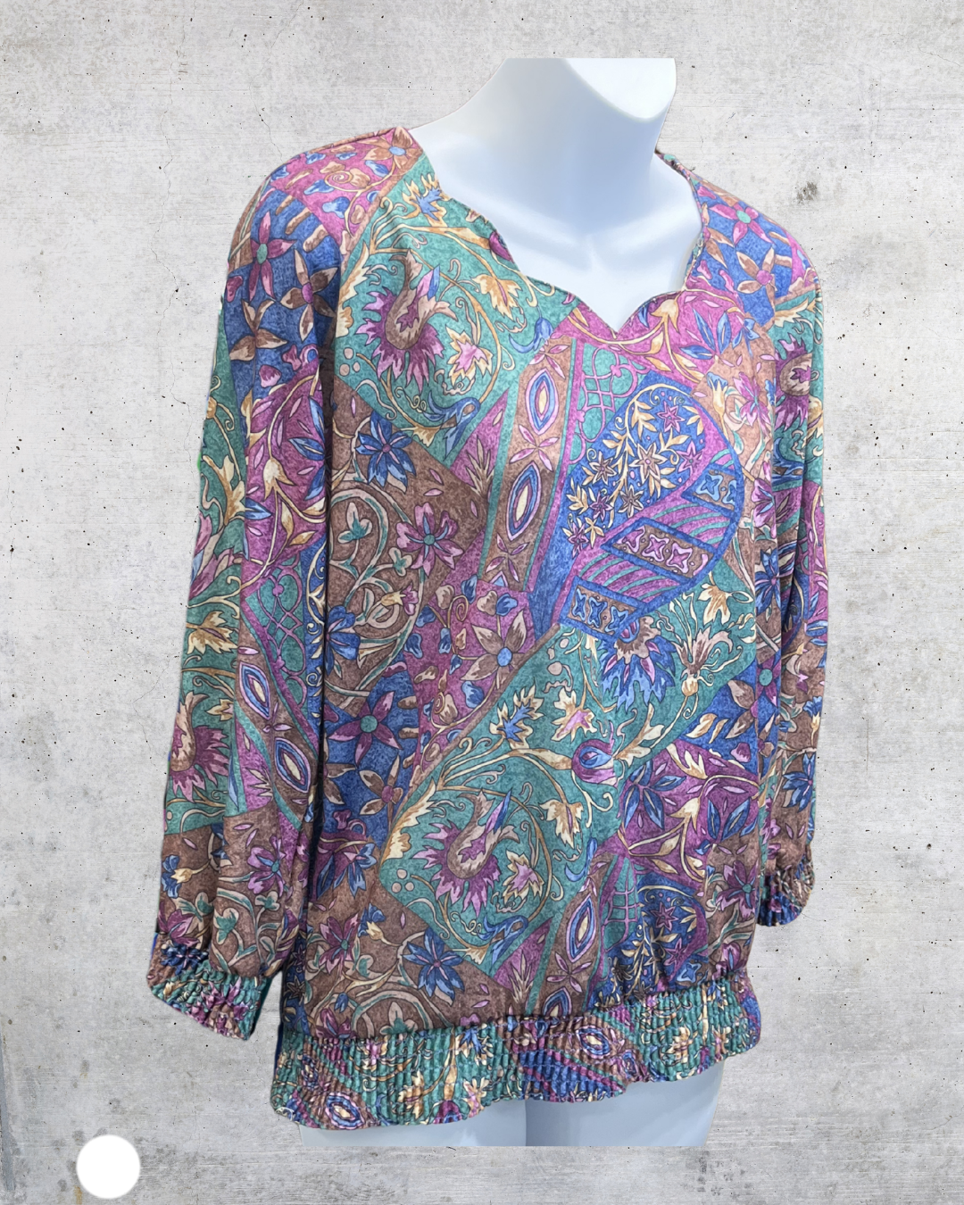 Vintage 90s Teddi Paisley Smocked Hem Blouse - Large