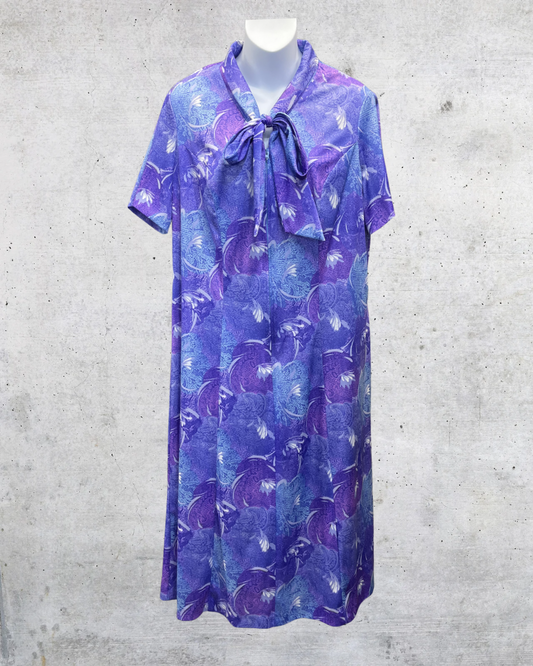 Vintage CB New York Purple Tie-Neck Midi Dress - Large