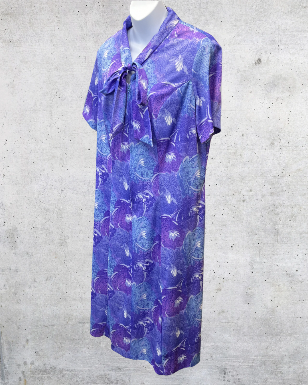 Vintage CB New York Purple Tie-Neck Midi Dress - Large