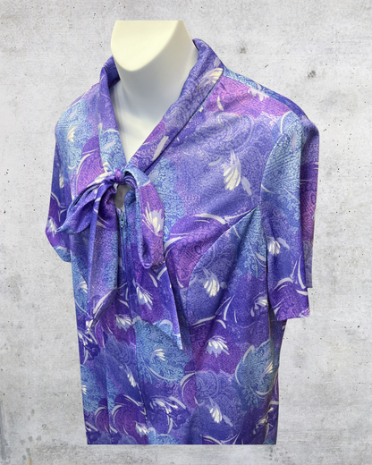 Vintage CB New York Purple Tie-Neck Midi Dress - Large
