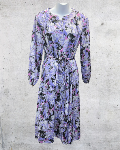 Vintage Nancy Frock Purple Abstract Floral Belted Midi Dress - XL