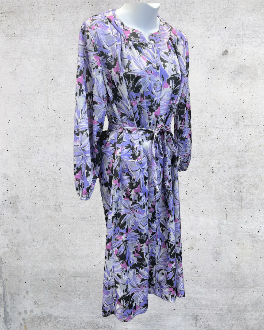 Vintage Nancy Frock Purple Abstract Floral Belted Midi Dress - XL