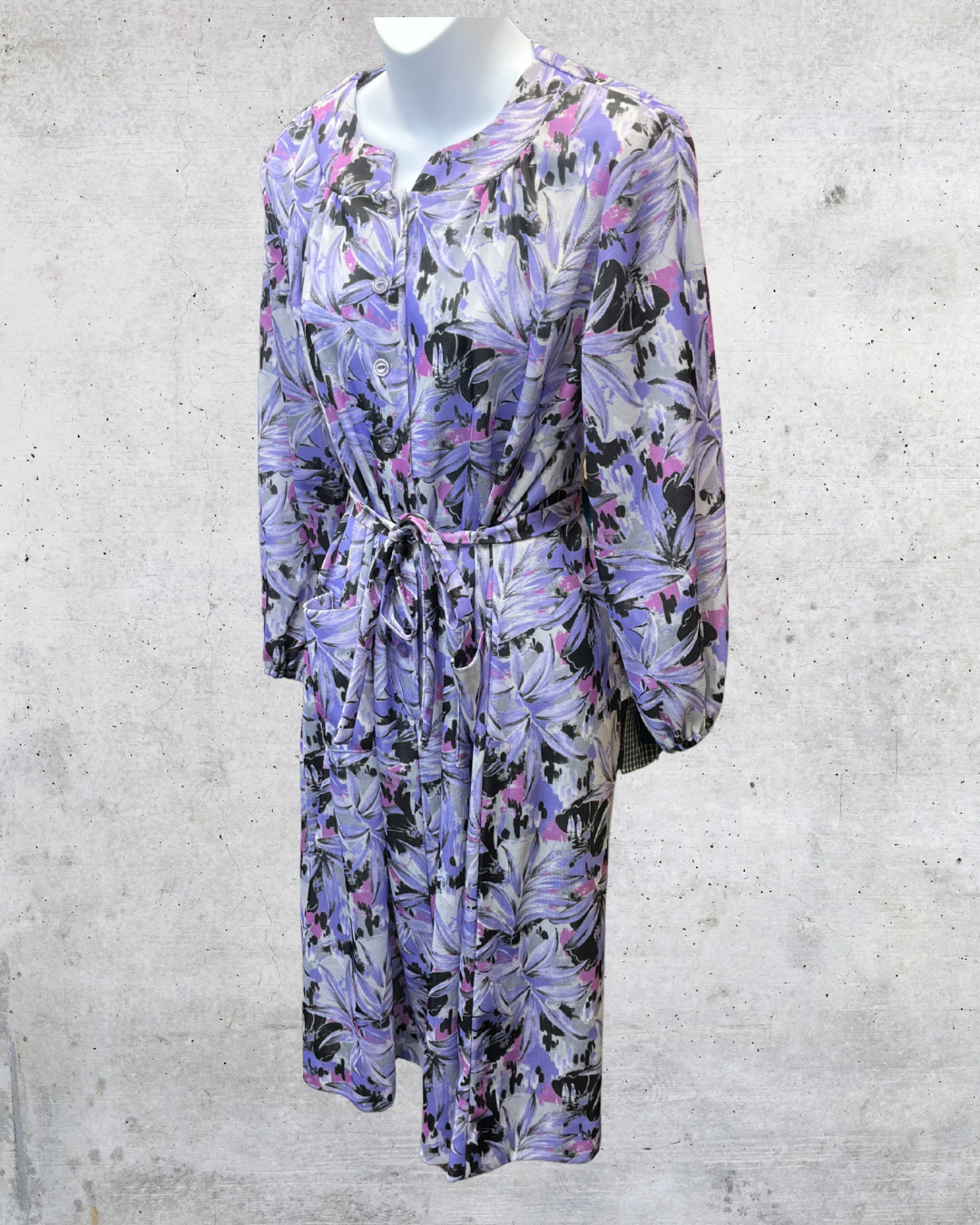Vintage Nancy Frock Purple Abstract Floral Belted Midi Dress - XL