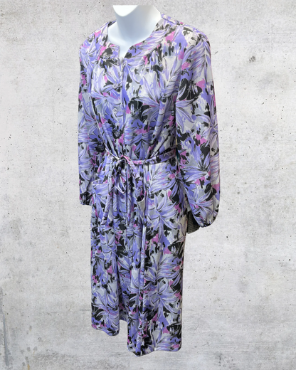 Vintage Nancy Frock Purple Abstract Floral Belted Midi Dress - XL