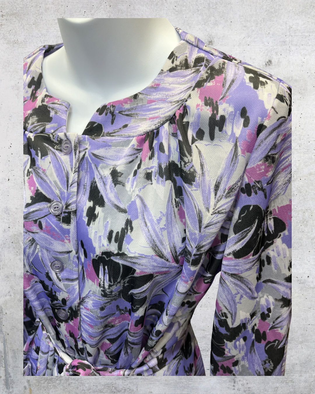 Vintage Nancy Frock Purple Abstract Floral Belted Midi Dress - XL