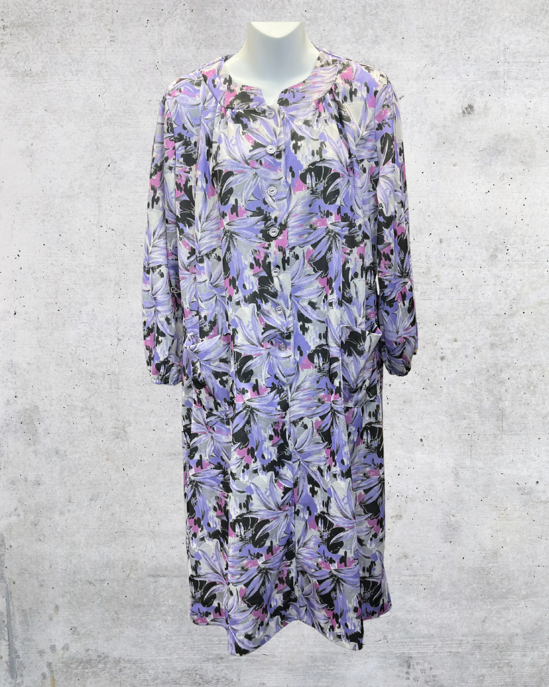 Vintage Nancy Frock Purple Abstract Floral Belted Midi Dress - XL