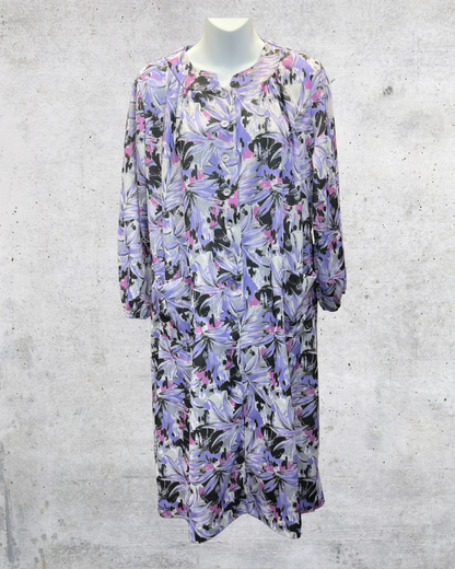 Vintage Nancy Frock Purple Abstract Floral Belted Midi Dress - XL