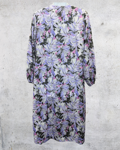 Vintage Nancy Frock Purple Abstract Floral Belted Midi Dress - XL
