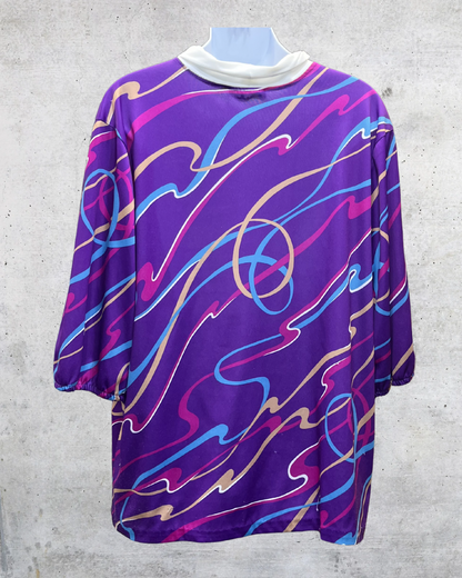 Vintage Sweet N Sassy Purple Abstract Tie-Neck Blouse - XL