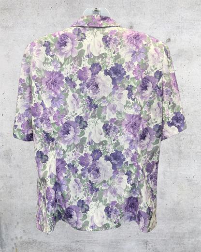 Vintage Adrian Delafield Lavender Floral Lace Collar Blouse - Large