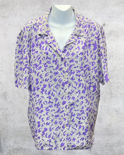 Purple Abstract Button-Up Blouse - XL