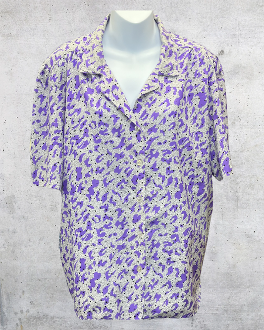 Purple Abstract Button-Up Blouse - XL