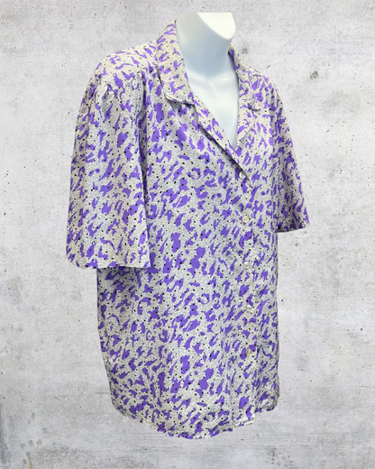 Purple Abstract Button-Up Blouse - XL