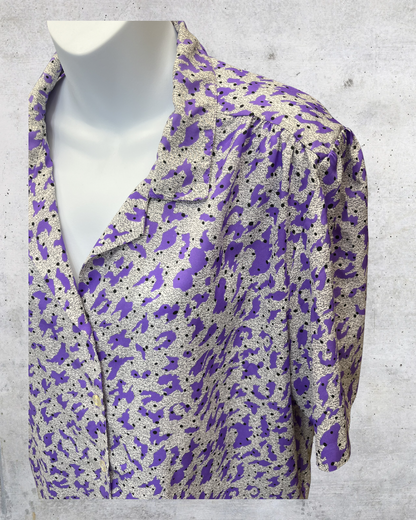 Purple Abstract Button-Up Blouse - XL