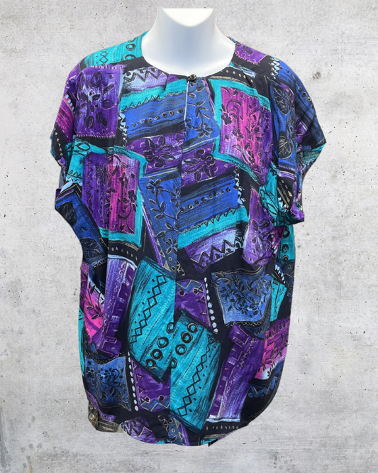 Vintage Handmade Abstract Patchwork Blouse - Large