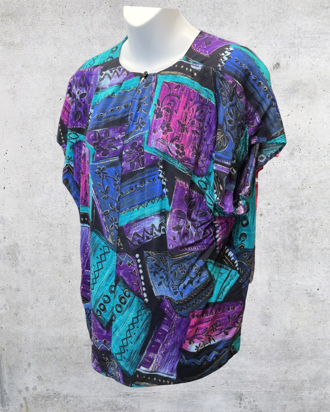Vintage Handmade Abstract Patchwork Blouse - Large