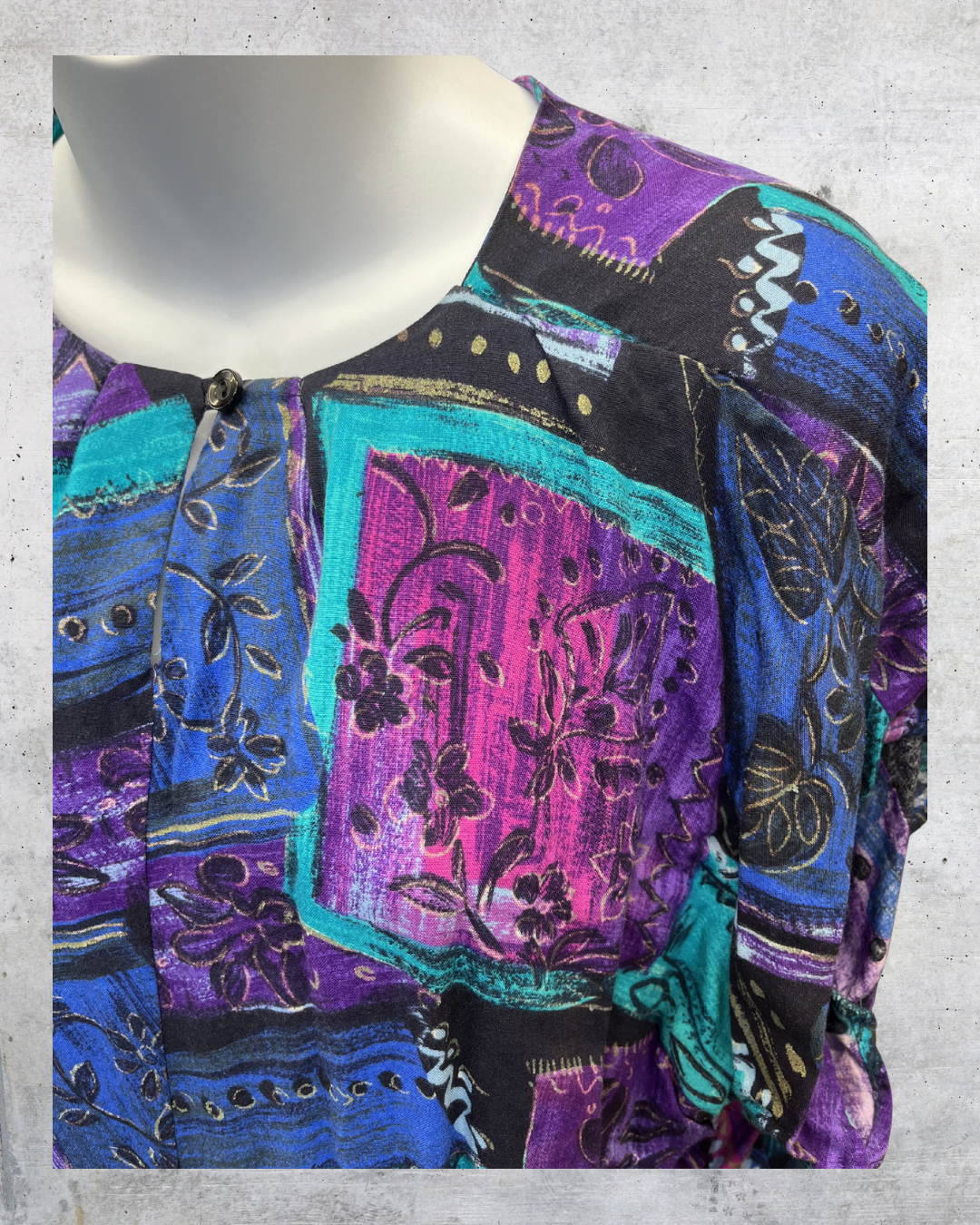 Vintage Handmade Abstract Patchwork Blouse - Large